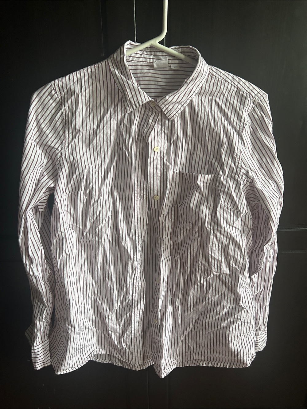 Long-Sleeve Striped Button-Up Shirt - White with Black Stripes